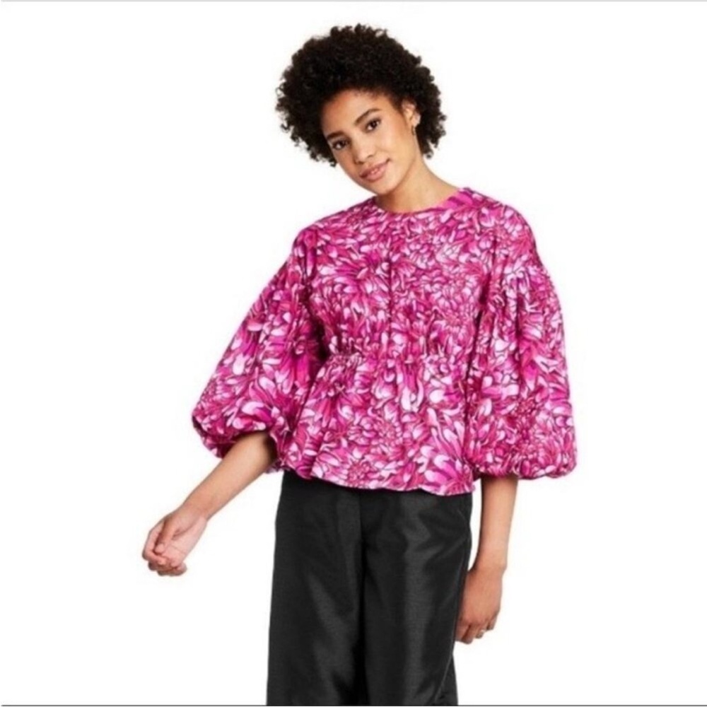 Kika Vargas for Target Mum Floral Scallop Back Blouse Pink Size Medium